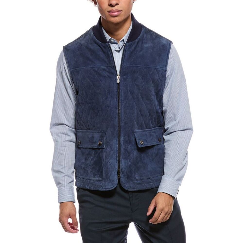 Isaia Mens  Suede Vest, Blue
